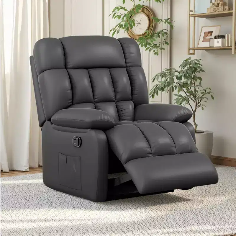 Ergonomic Recliner Chair, 110–160° Adjustable Recline, Footrest and Side Pocket for Living Room, Black