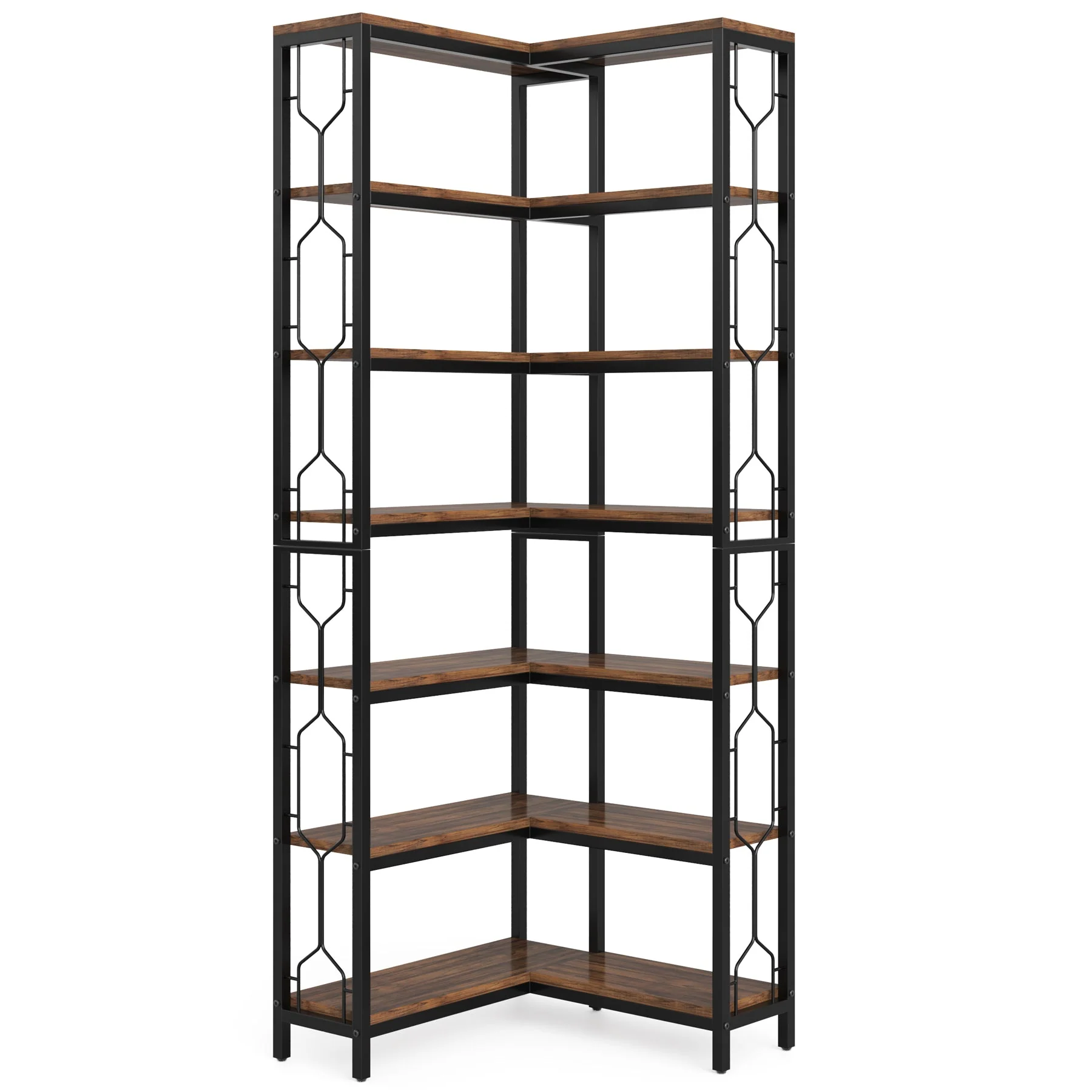 7-Tier Industrial Corner Bookshelf with Metal Frame