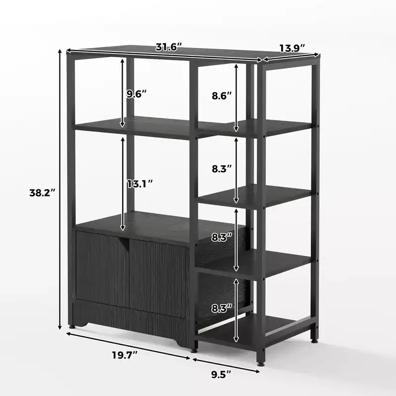 Mini Coffee Bar Cabinet - 32 Freestanding Corner Bookshelf & Buffet Sideboard with Doors, Metal Frame Storage for Kitchen, Office
