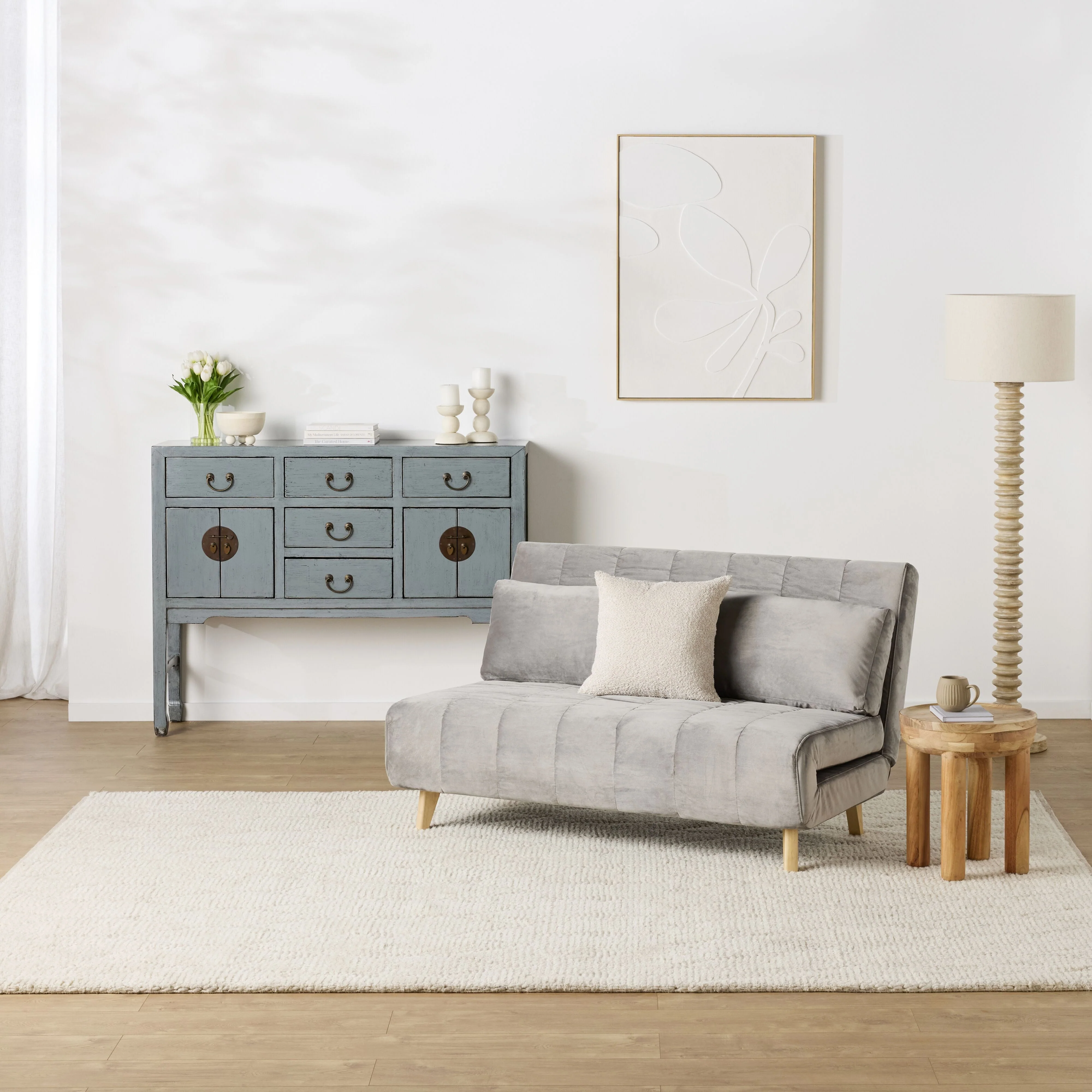 Velvet Double Sofa Bed Graphite