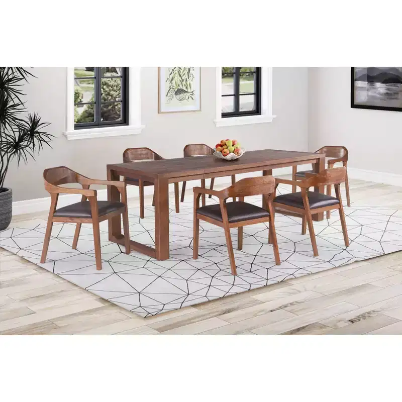 7pc Rasmus Extendable Dining Table Set with Armchairs Chestnut - Boraam: Acacia Wood, Faux Leather Chairs