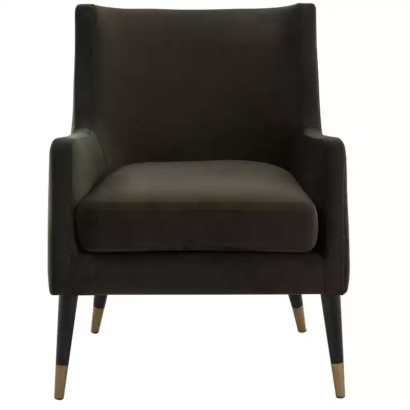 Sicily Velvet Arm Chair - KNT7060A - Shale/Antique Brass - Safavieh Couture