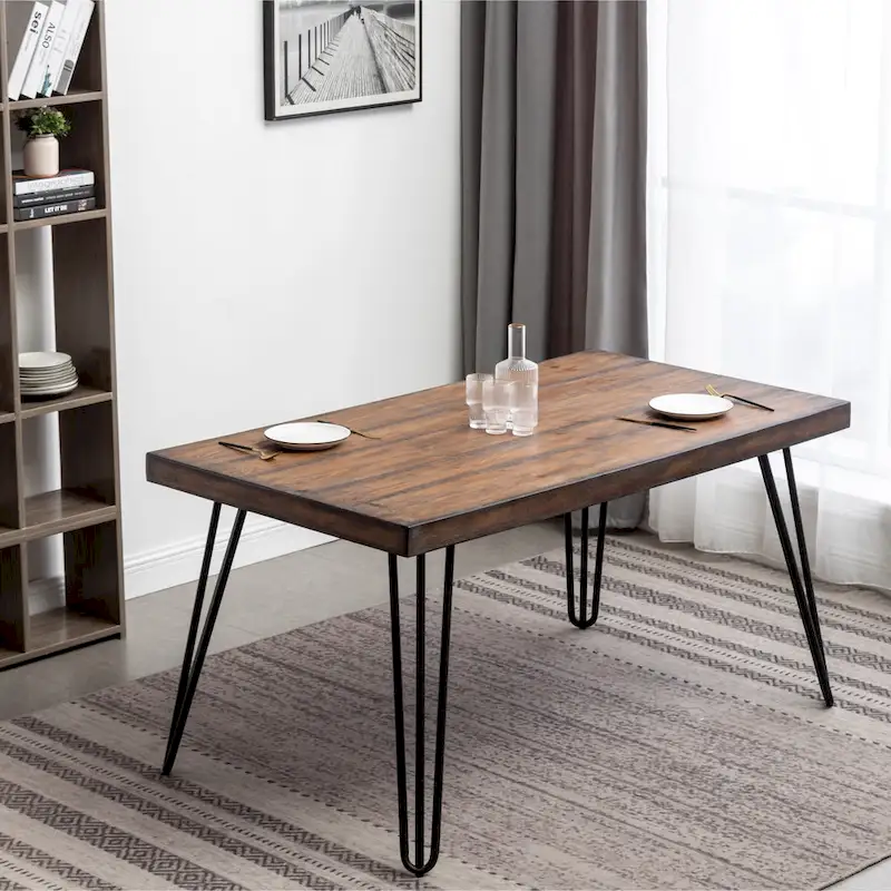Industrial Style 6-Piece Dining Set with Rectangular Table, 4 Linen Upholstered Chairs and Bench