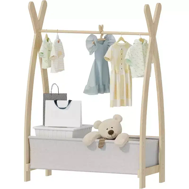 BALHAM TRADE-Girls Toddler Kids Clothing Rack Dress Up Storage Closet Single Row with Hanging