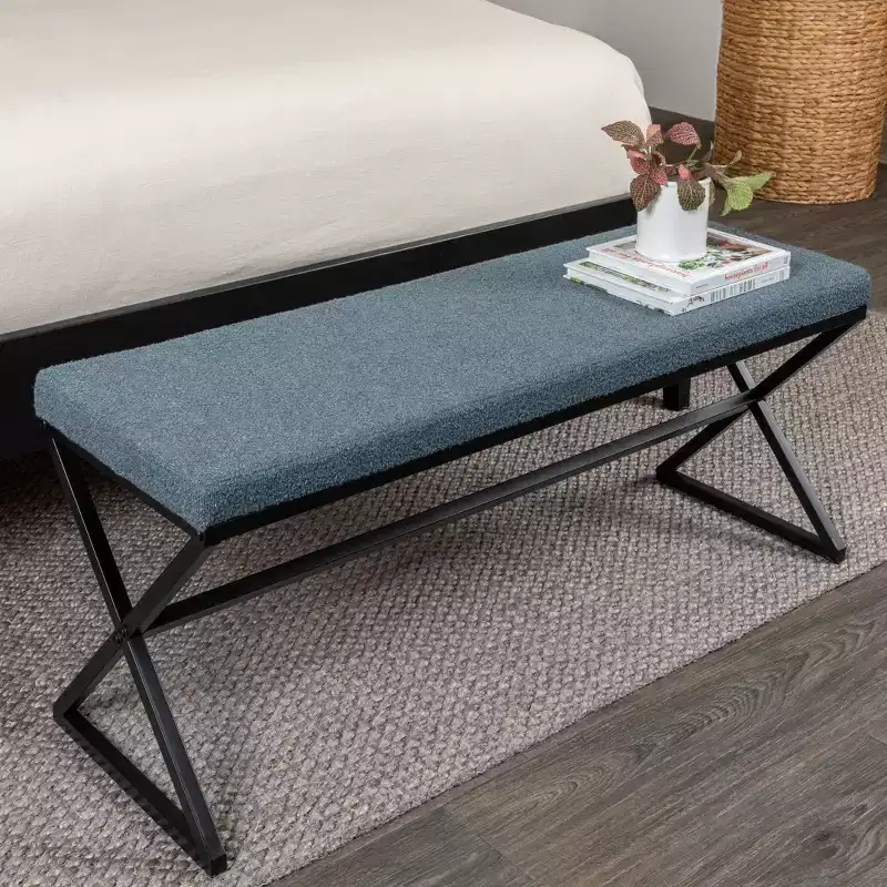 Harper Metal Bench with Boucle Upholstered Cushion