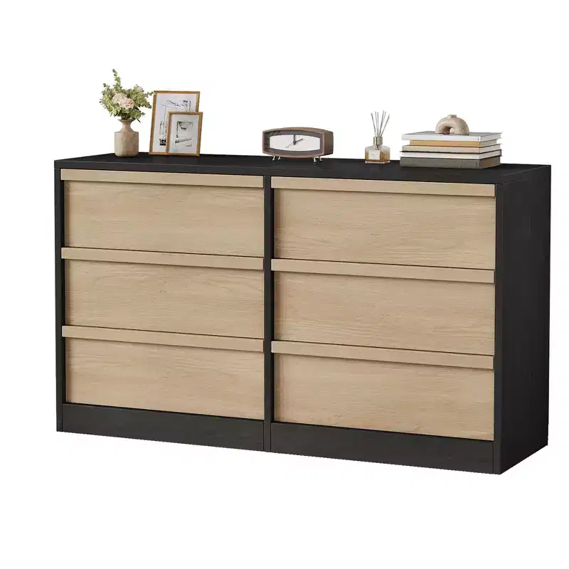 6-Drawer Dresser for Bedroom, Modern Double Dresser Organizer with 6 Drawers Large Storage, Wooden Chest of Drawers for Living Room, Nursery, Hallway