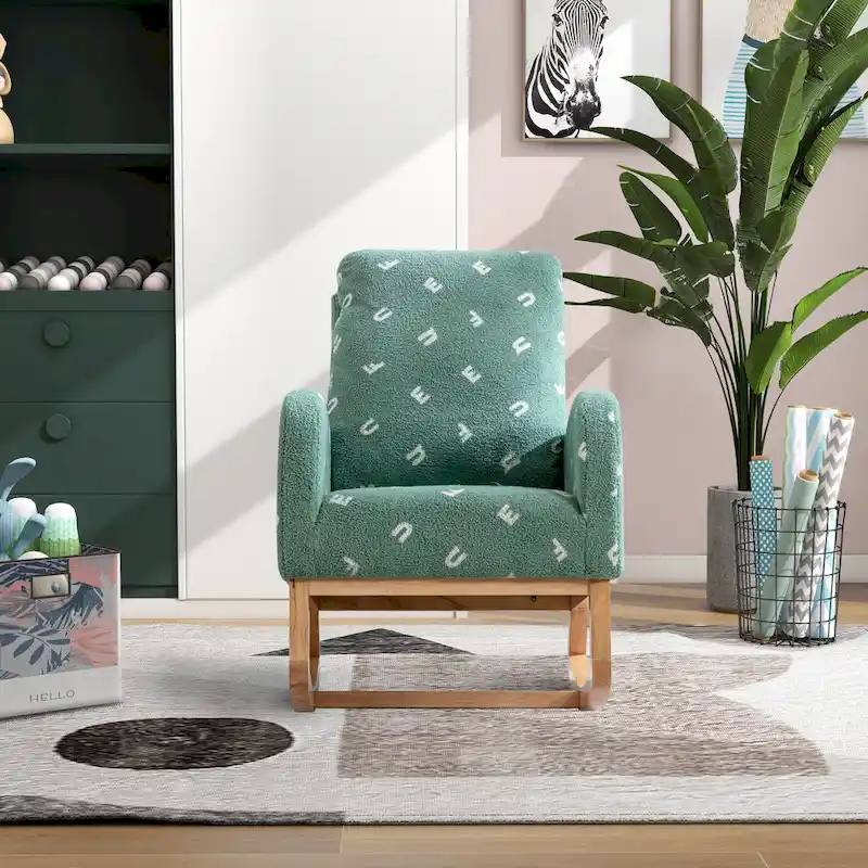 Green 26.8 Upholstered High Back Rocking Chair with Side Pocket