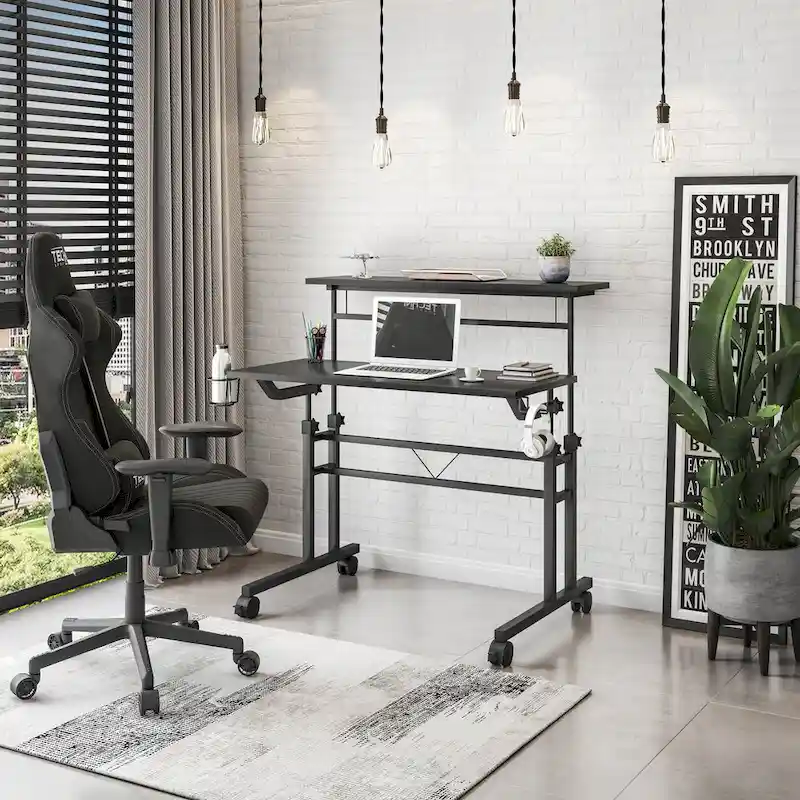 Techni Mobili Rolling Writing Desk with Height Adjustable Desktop