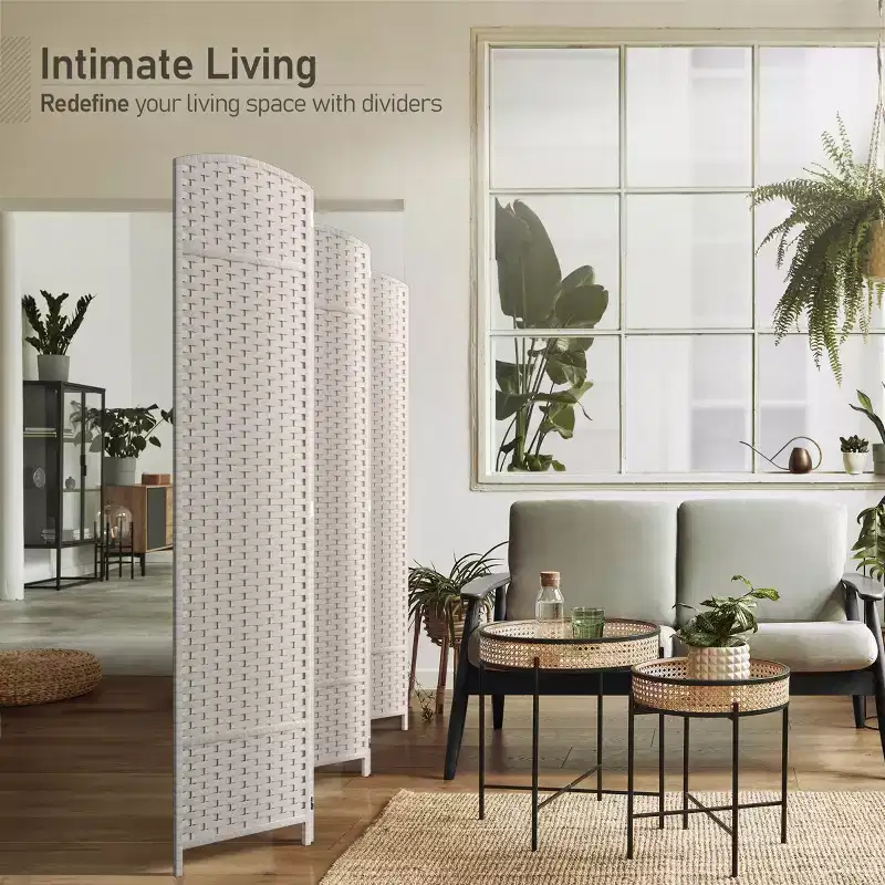 Extra Wide Double Hinged 6 Panels Partition Room Dividers - Mesh Hand-Woven Design Folding Privacy Screens, Wall Divider for Room Separation