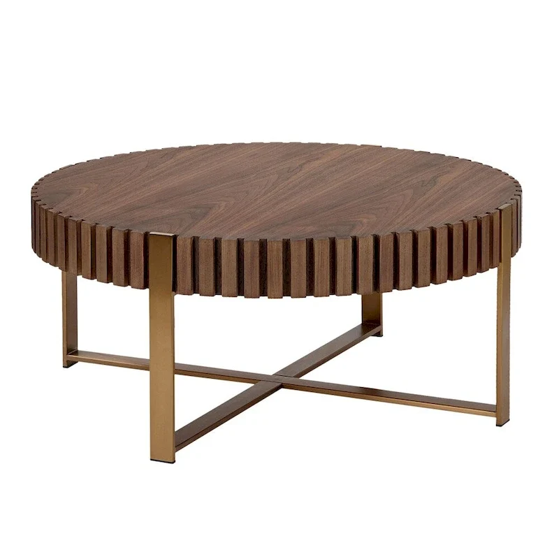 Modern 31.5 Round Coffee Table with Sturdy Metal Pedestal