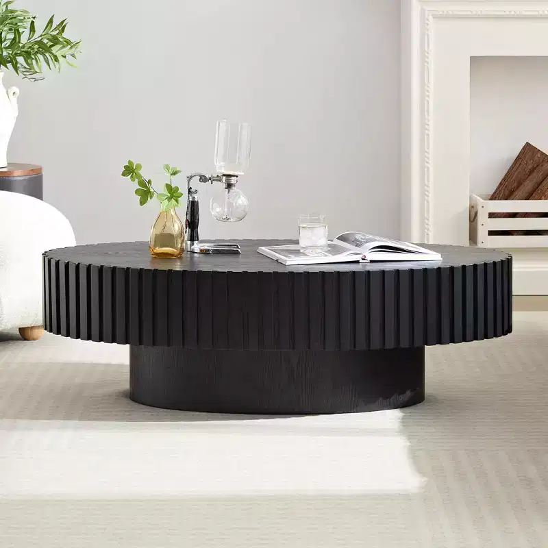 Oval/Square Coffee Table Minimalist Fluted Center Table Accent Table, Natural Ash/Walnut/Matt Black-ModernLuxe