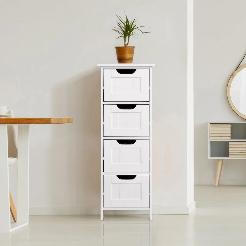 White Bathroom Storage Cabinet with 4 Drawers