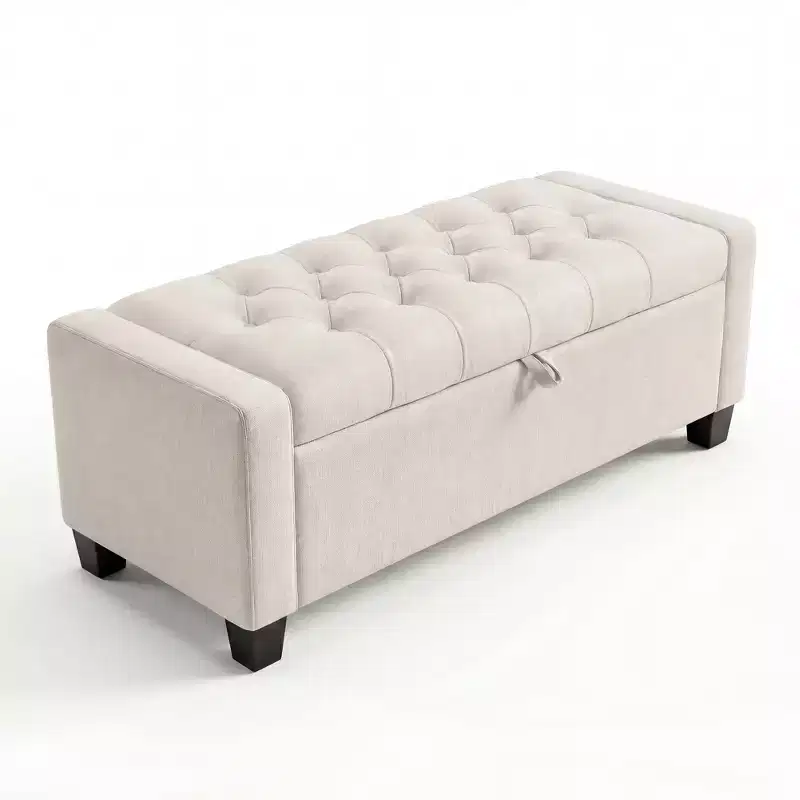 50.8in Storage Ottoman Bench with Safety Slow-Close Hinge, Tufted Upholstered Bench for Bedroom Living Room, 670 Lbs Weight Capacity 30 Gallons