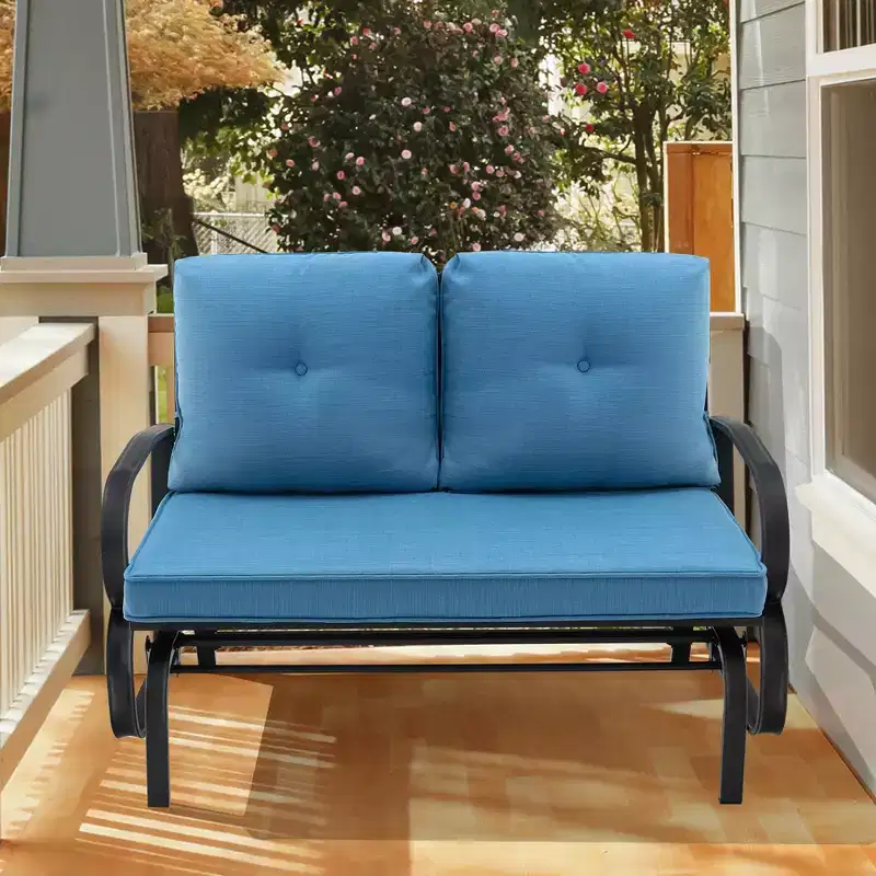Costway Patio 2-Person Glider Bench Rocking Loveseat Cushioned Armrest Brick Red\Beige\Blue