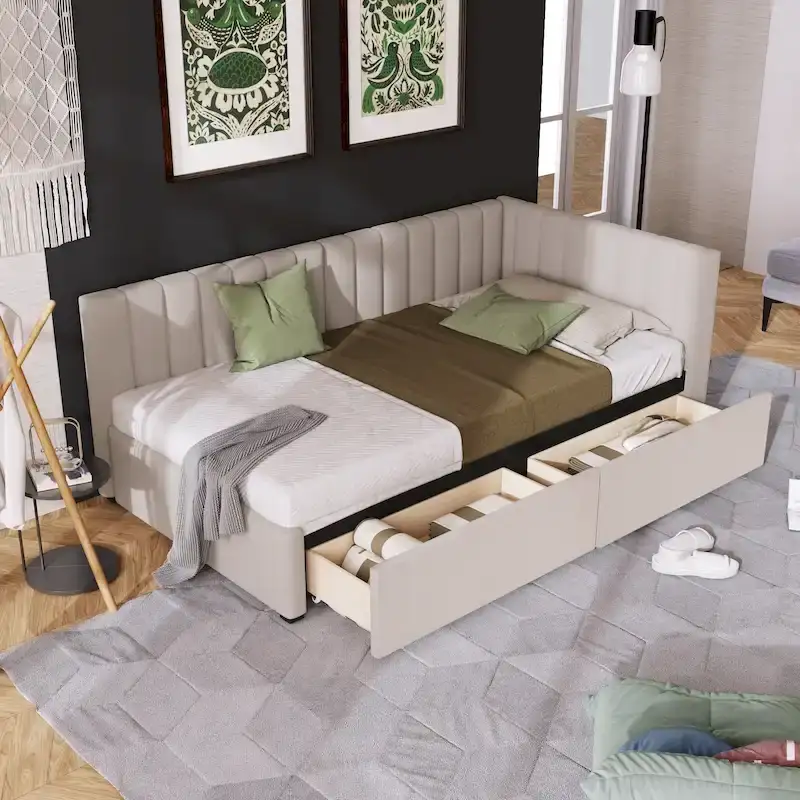 Upholstered Daybed with Two Storage Drawers