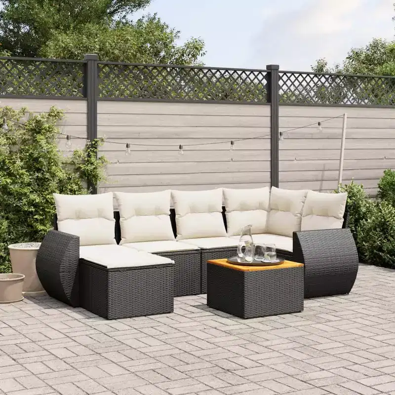 vidaXL Garden Sofa Set Black PE rattan Large Adjustable Armrests