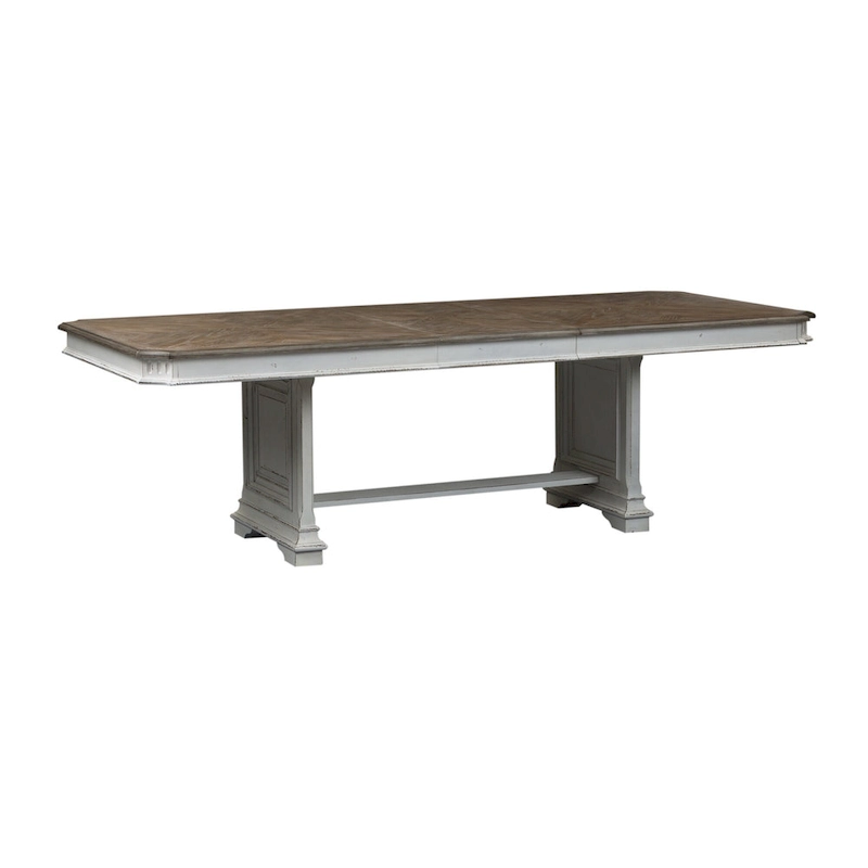 Abbey Park Weathered Brown & Antique White 5 Piece Trestle Table Set