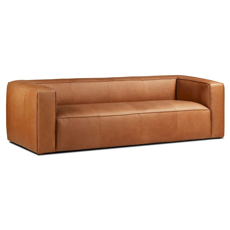 Poly & Bark Piazza 95 Sofa in Saddle Tan - Full Grain Genuine Italian Leather