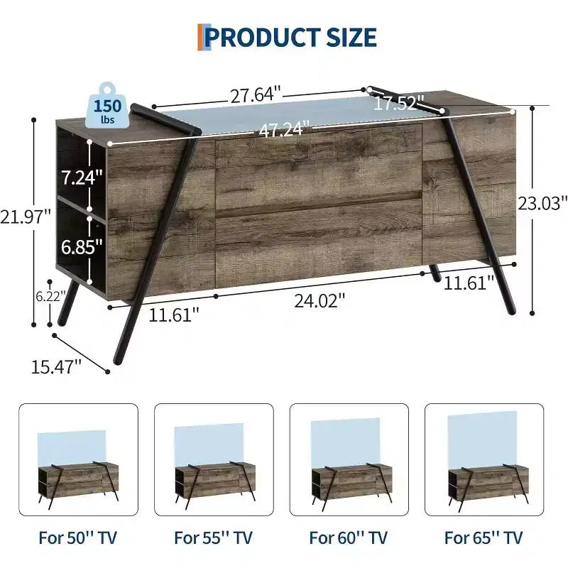COZONY Ascend Media Console Modern TV Stand with Floating Shelves and Industrial Metal Frame