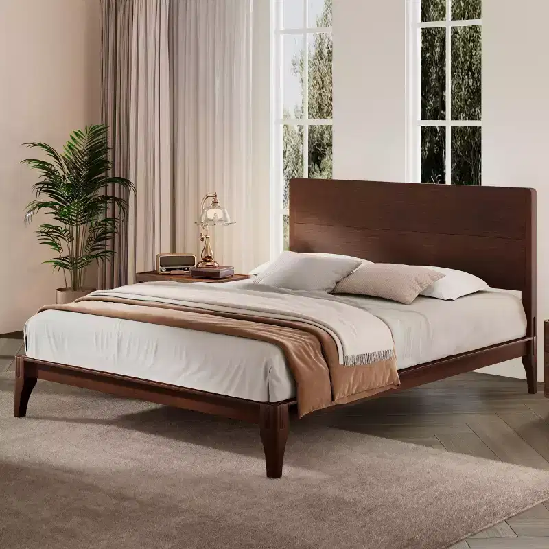 GDFStudio Julia 12 Inch Mid-Century Modern Bamboo Platform Bed with Wood Slat Metal Support