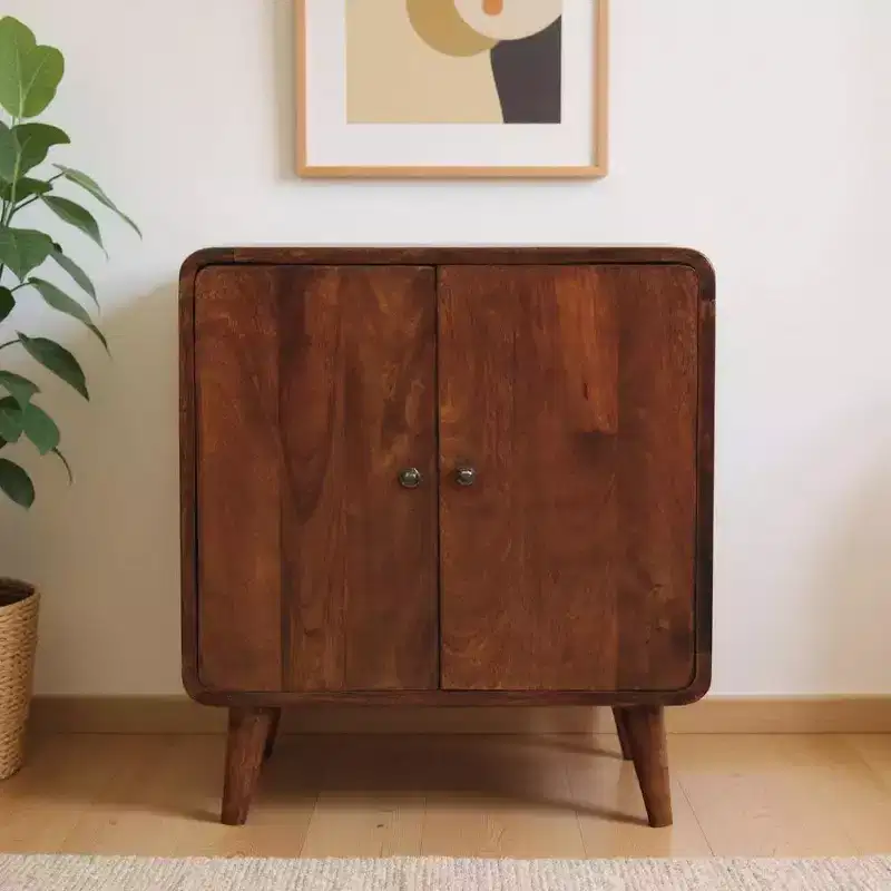 26 Brown Solid Wood Accent Cabinet With Two Doors