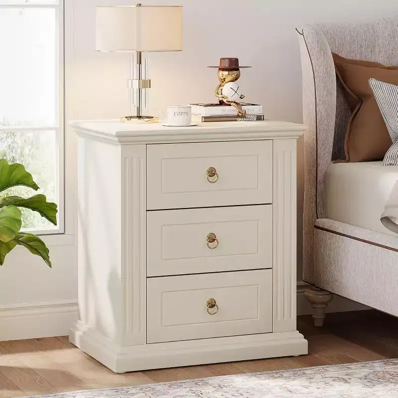 Lantine 3-Drawer Nightstand, Modern Night Stand with Storage Drawers, Wood Bedside Table Side End Table for Bedroom, Beige Visit the Tribesigns Store