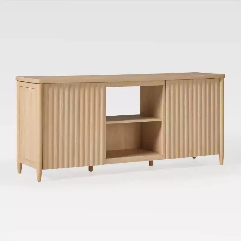 Scandinavian Reeded TV Stand with Storage