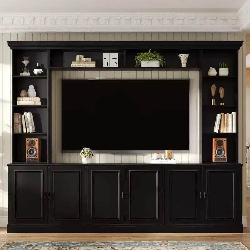 Wall Unit Entertainment Center with Bookshelf for 70 TV, Media Console Table with Bridge, TV Stand with Adjustable Shelf
