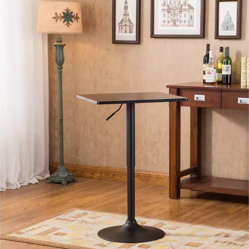 Black Square Adjustable Metal Base Bar Table