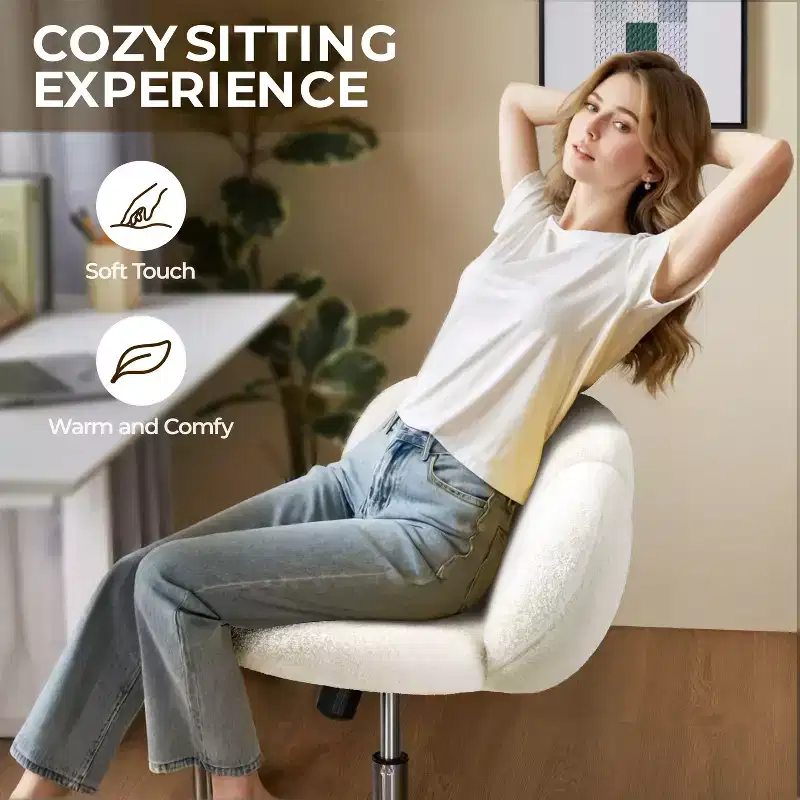 Yaheetech Boucle Upholstered Rolling Makeup Vanity Chair