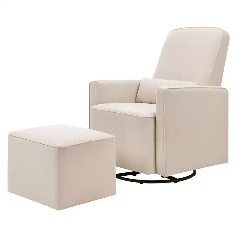 Glider and Ottoman - Cream Finish with Cream Piping