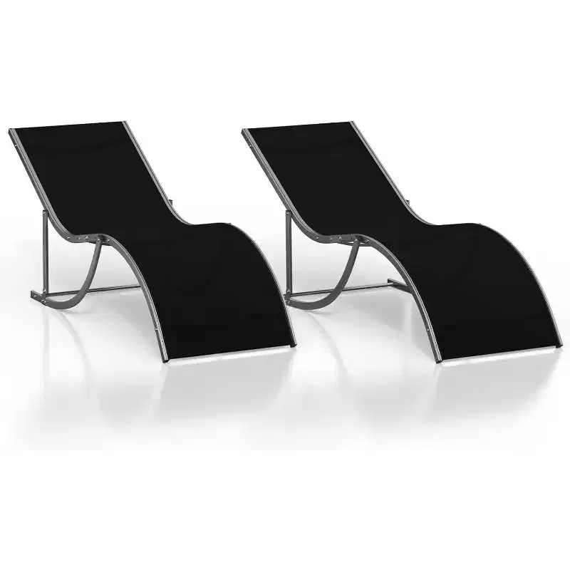 Acekool 2-Piece Aluminum Chaise Lounge Set - Textilene Poolside Chairs with Ergonomic Support