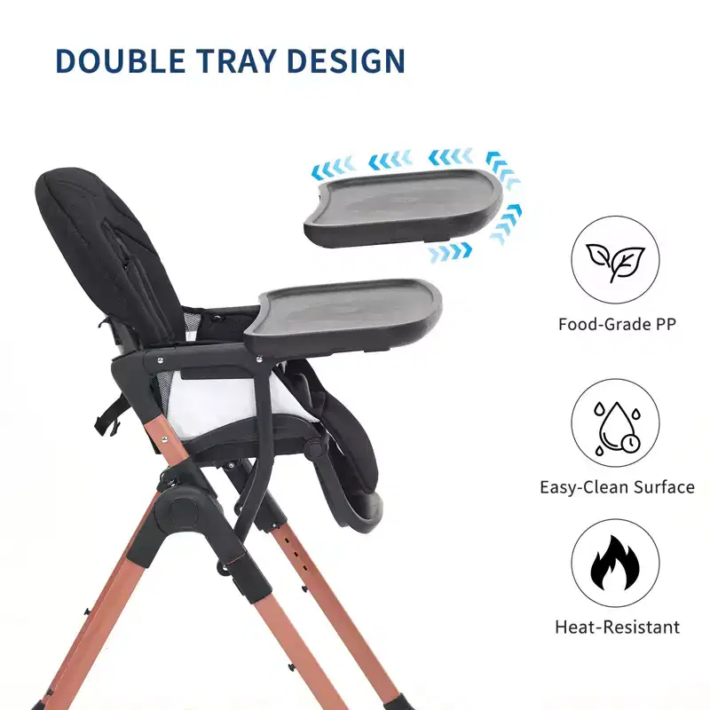 3-in-1 Portable & Foldable High Chair, Adjustable Feeding Chair with Removable Trays, Compact Convertible Toddler Chair for 6-36 Months Baby