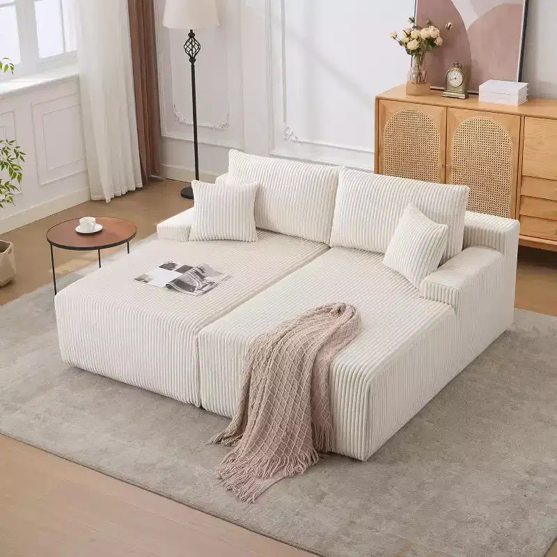 Oversized Chaise Lounge Chair, 79 x 69 Double Cloud Corduroy Sleeper Sofa with Armrests & 4 Pillows, Deep Seat, No Assembly