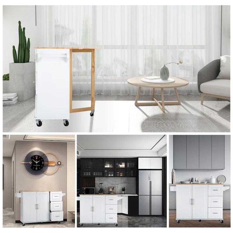 Mobile Kitehcn Island with Extensible Table Top and Adjustable Shelf