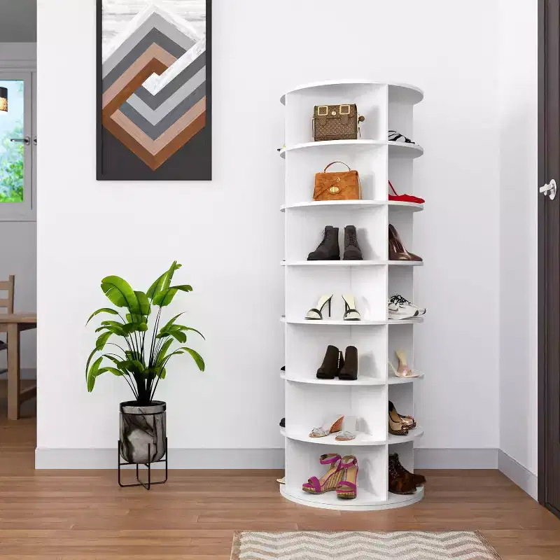 360° Rotating Shoe Rack Tower – White Spinning Storage Tower for Entryway & Closet