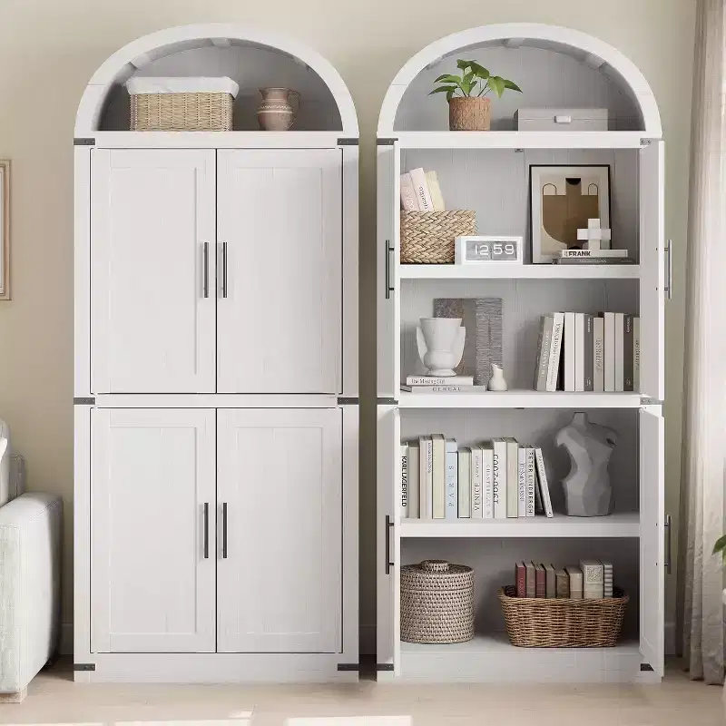 Arched Cabinet 71.6 Tall Bookcase - Farmhouse Storage Cabinet with Doors, Arched Kitchen Pantry Cabinets, 5 Tier Kitchen Cabinets for Dining Room