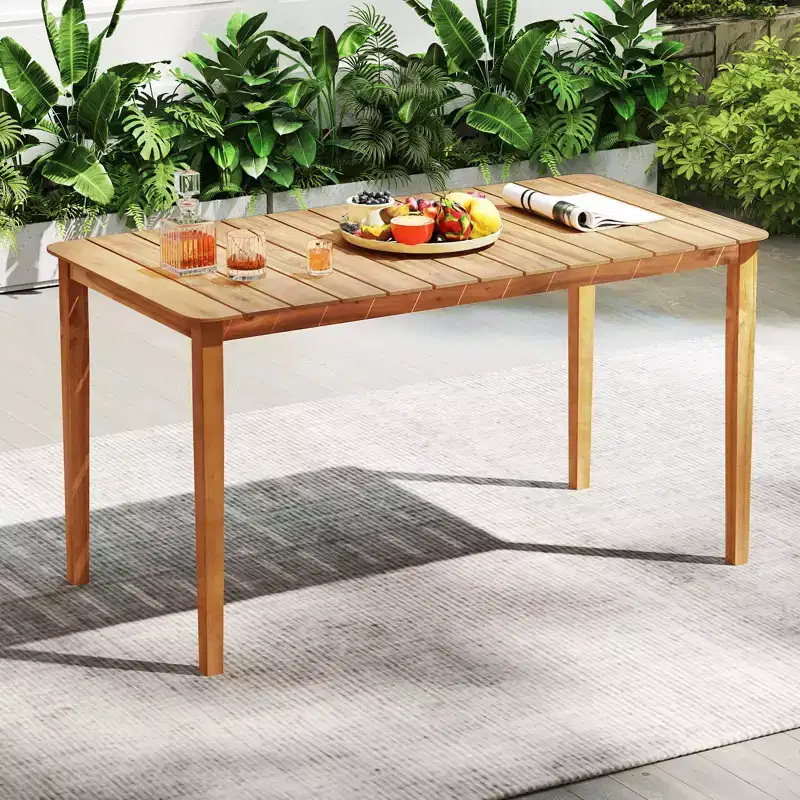 Costway Rectangular Outdoor Dining Table 4-6 People Large Acacia Wood Patio Bistro Table