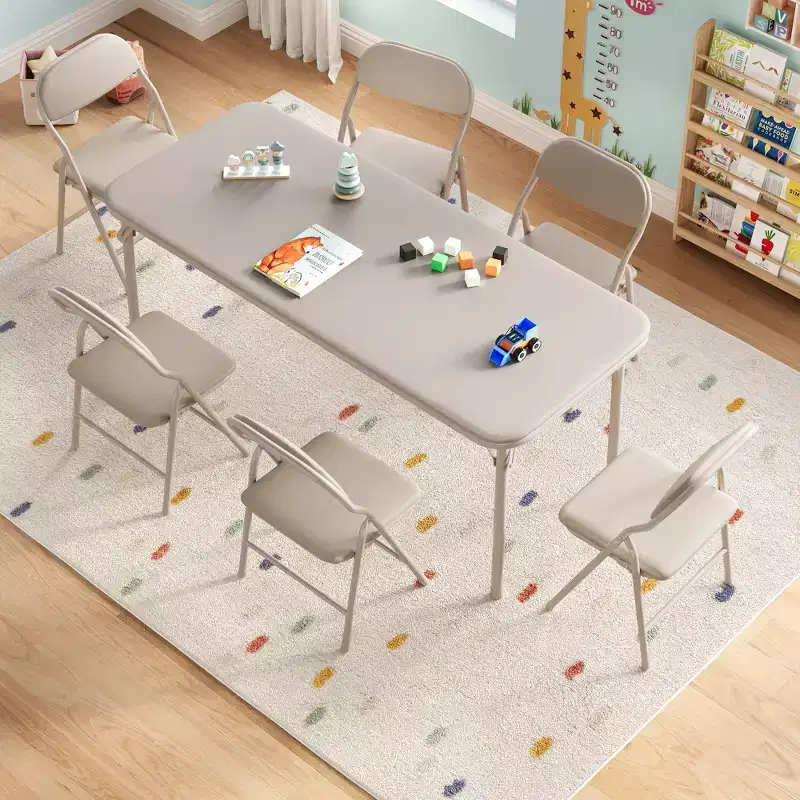 7 Piece Folding Kids Table and Chairs Set, Children Activity Table and Chairs Set for Dining Room,Daycare,Classrooms