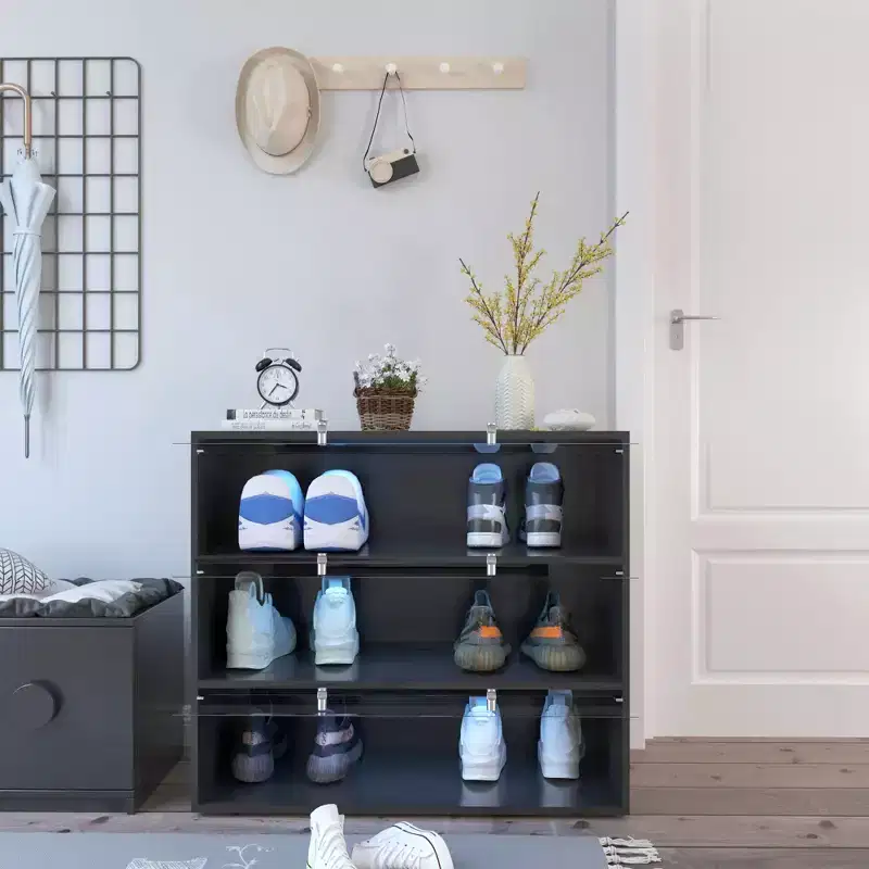 Shoe Cabinet with Three Glass Doors, Shoe Storage with Metal Handle, Shoe Cabinet Storage for Entryway, Living Room