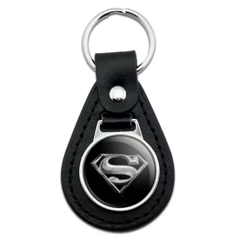 Superman Steel Logo Black Leather Keychain