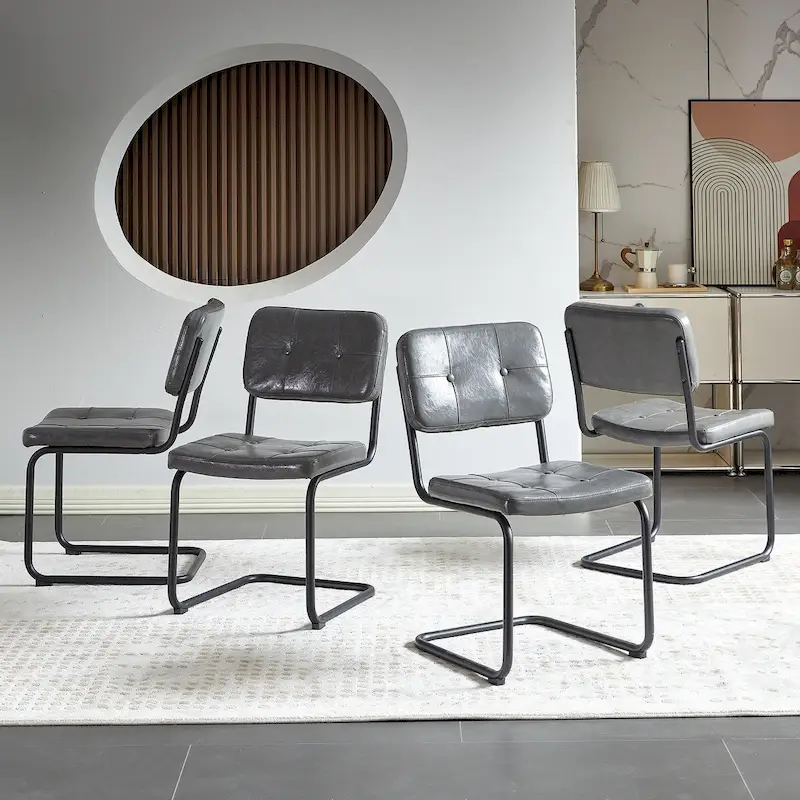 Modern Simple Leather Dining Chair with Metal Pipe