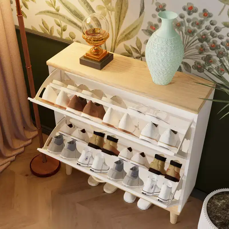 Freestanding Shoe Cabinet – 2 Flip Drawers & Adjustable Shelf, Ultra-Slim 9.45