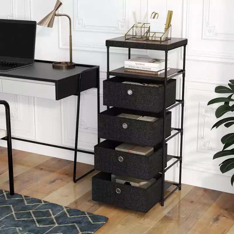 Costway 4-Drawer Dresser w/ Shelf w/ Fabric Bins Industrial Storage Tower Unit