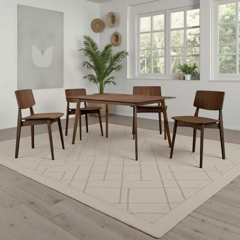 59 Inch Rectangular Dining Table, Angled Legs, Brown Solid Wood, Seats 4–6