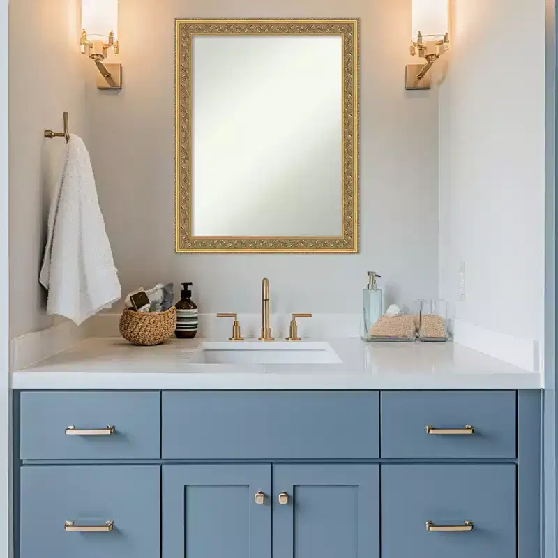 Dark Gold Non-Beveled Wood Framed Bathroom Vanity Wall Mirror