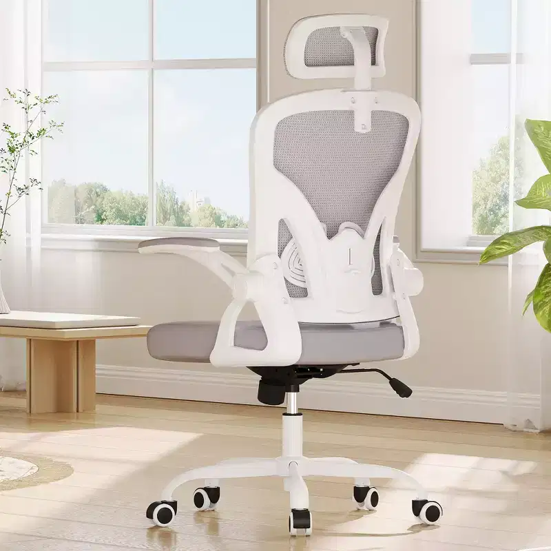 MAYEERTY Ergonomic Home Office Chair - With Headrest, Flip-Up Armrests & Adjustable Lumbar Support (Gray)