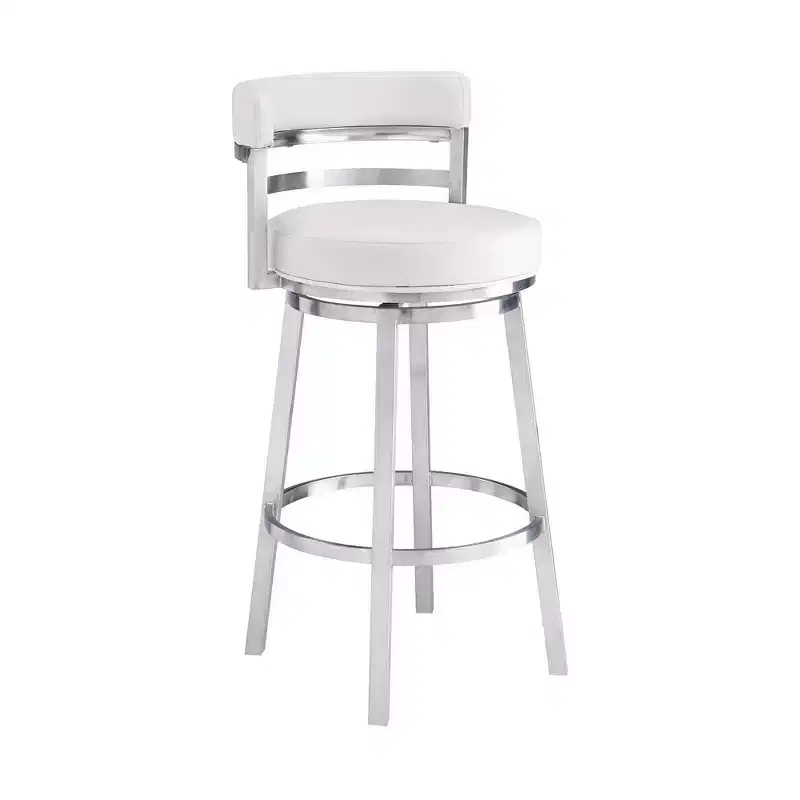 Armen Living 26" Madrid Faux Leather Stainless Steel Counter Height Barstool White: Ergonomic, 360 Swivel, High-Density Foam
