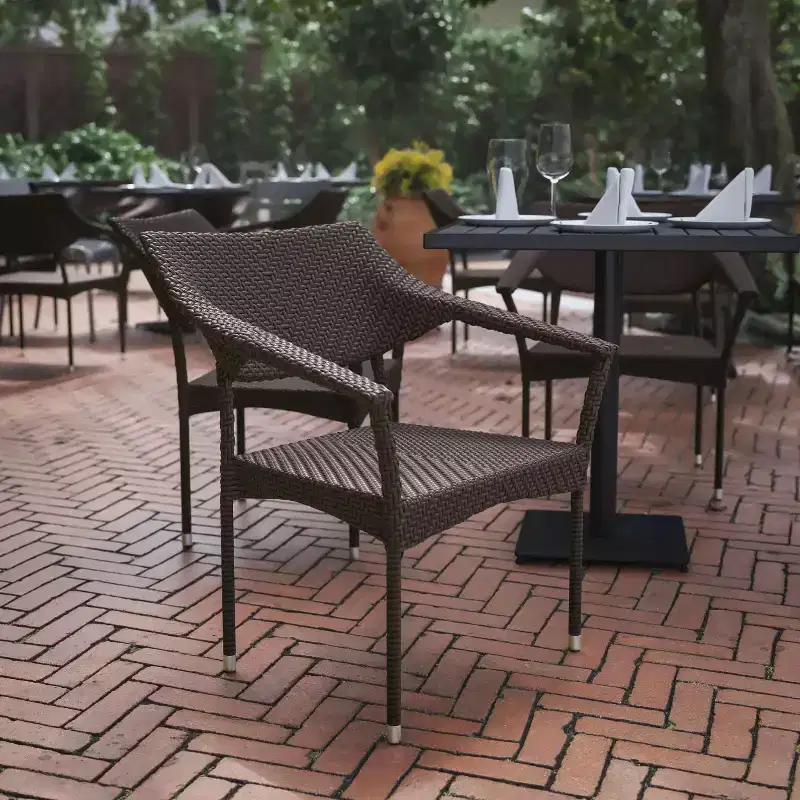 Flash Furniture Jace Commercial Grade Stacking Patio Chair, All Weather PE Rattan Wicker Patio Dining Chair