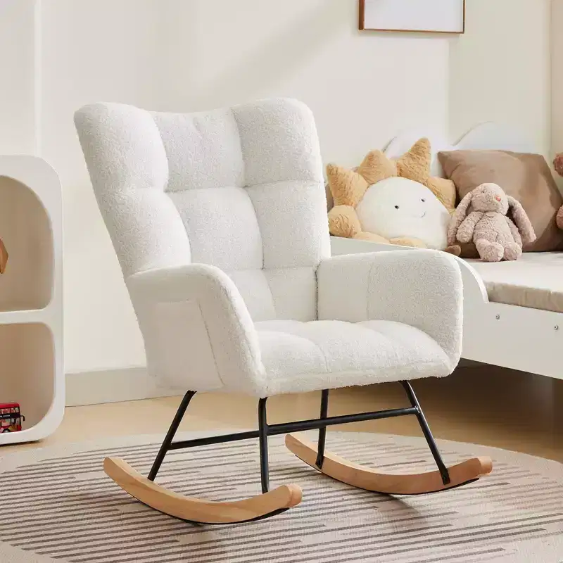 Nursery Rocking Chair Glider Rocker for Breastfeeding, Upholstered Accent Chair for Bedroom & Living Room